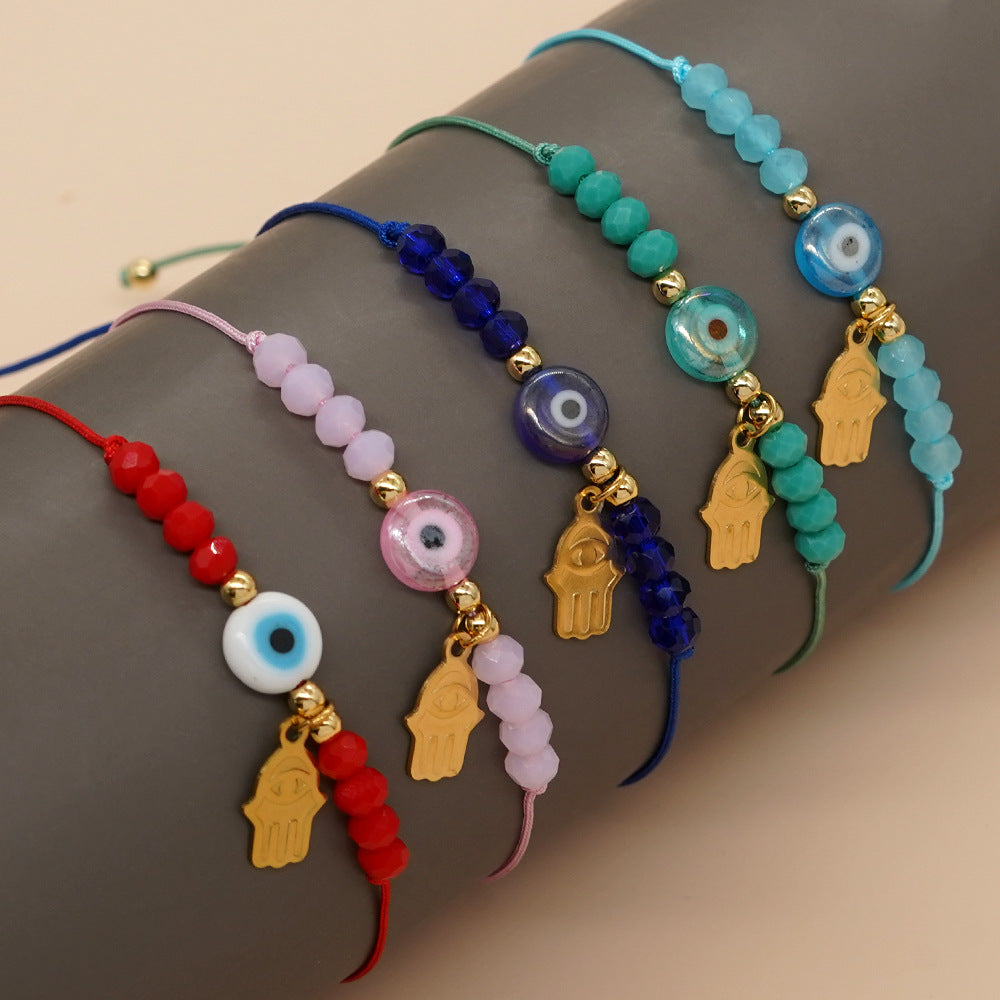 Bohemian Geometric Devil's Eye Artificial Crystal Rope Women's Drawstring Bracelets