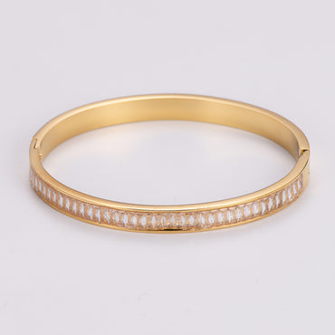 304 Stainless Steel 18K Gold Plated Rose Gold Plated Casual Shiny Inlay Solid Color Rhinestones Bangle