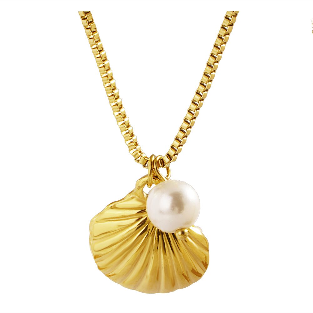 304 Stainless Steel 18K Gold Plated Retro Classic Style Plating Pearl Shell Pendant Necklace