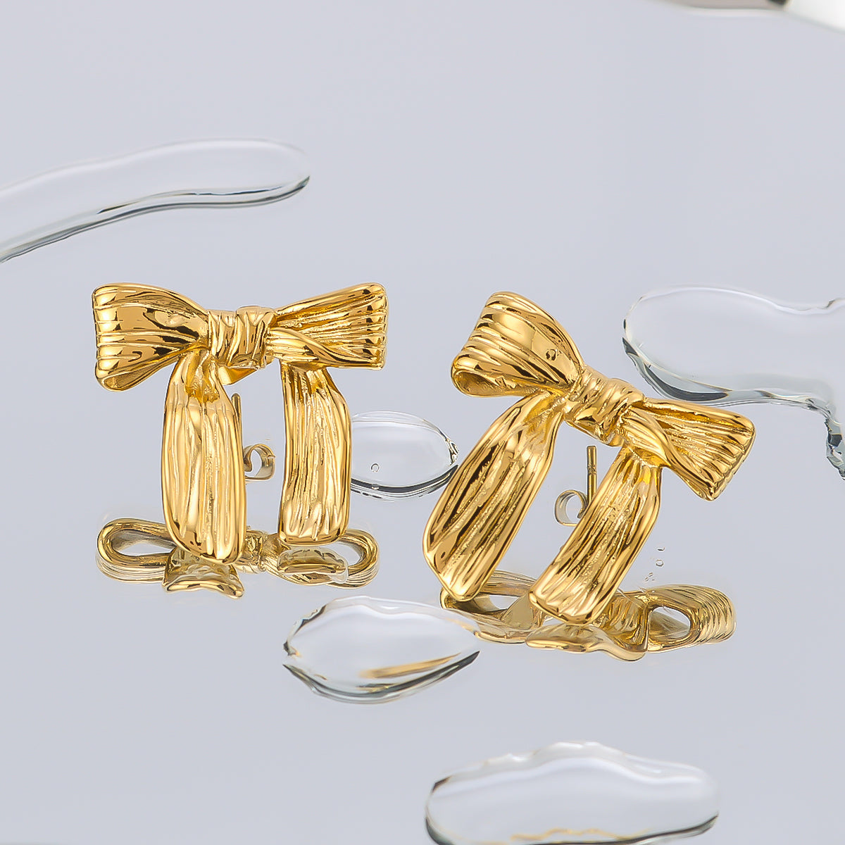 1 Pair IG Style Elegant Bow Knot Three-dimensional 316 Stainless Steel  18K Gold Plated Ear Studs