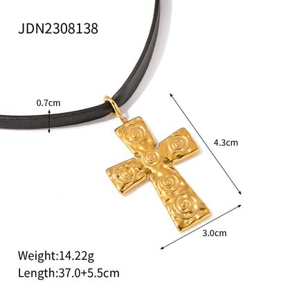 IG Style Simple Style Cross 304 Stainless Steel Leather Rope 18K Gold Plated Women's Pendant Necklace