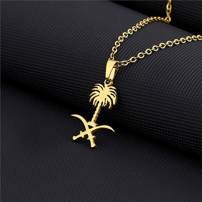 Titanium Steel Ethnic Style Simple Style National Flag Coconut Tree Pendant Necklace