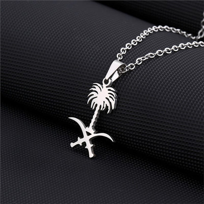 Titanium Steel Ethnic Style Simple Style National Flag Coconut Tree Pendant Necklace