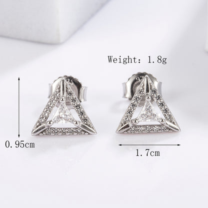 1 Pair Elegant Romantic Shiny Triangle Heart Shape Crown Inlay Carving Sterling Silver Zircon White Gold Plated Ear Studs