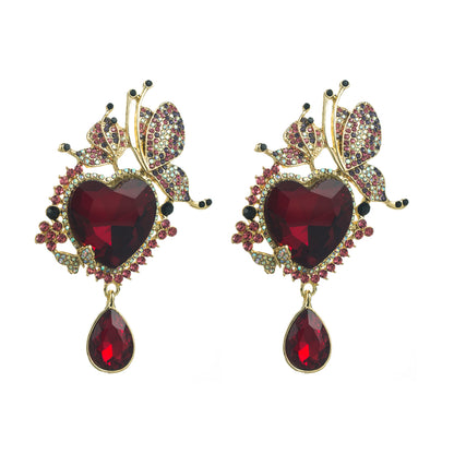 1 Pair Vacation Classic Style Heart Shape Inlay Alloy Rhinestones Drop Earrings