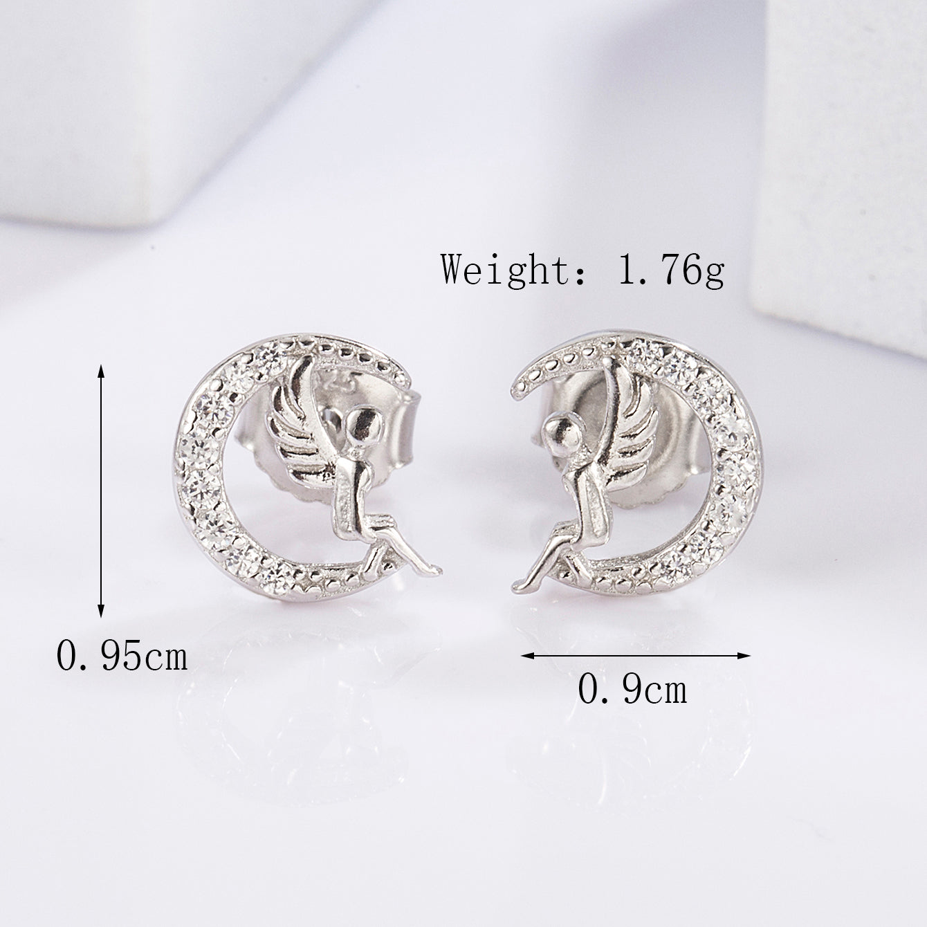 1 Pair Elegant Romantic Shiny Triangle Heart Shape Crown Inlay Carving Sterling Silver Zircon White Gold Plated Ear Studs