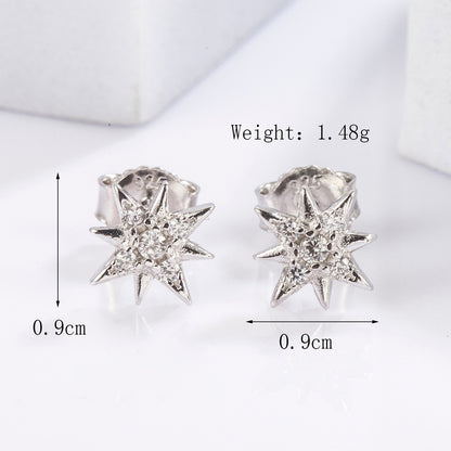 1 Pair Elegant Romantic Shiny Triangle Heart Shape Crown Inlay Carving Sterling Silver Zircon White Gold Plated Ear Studs