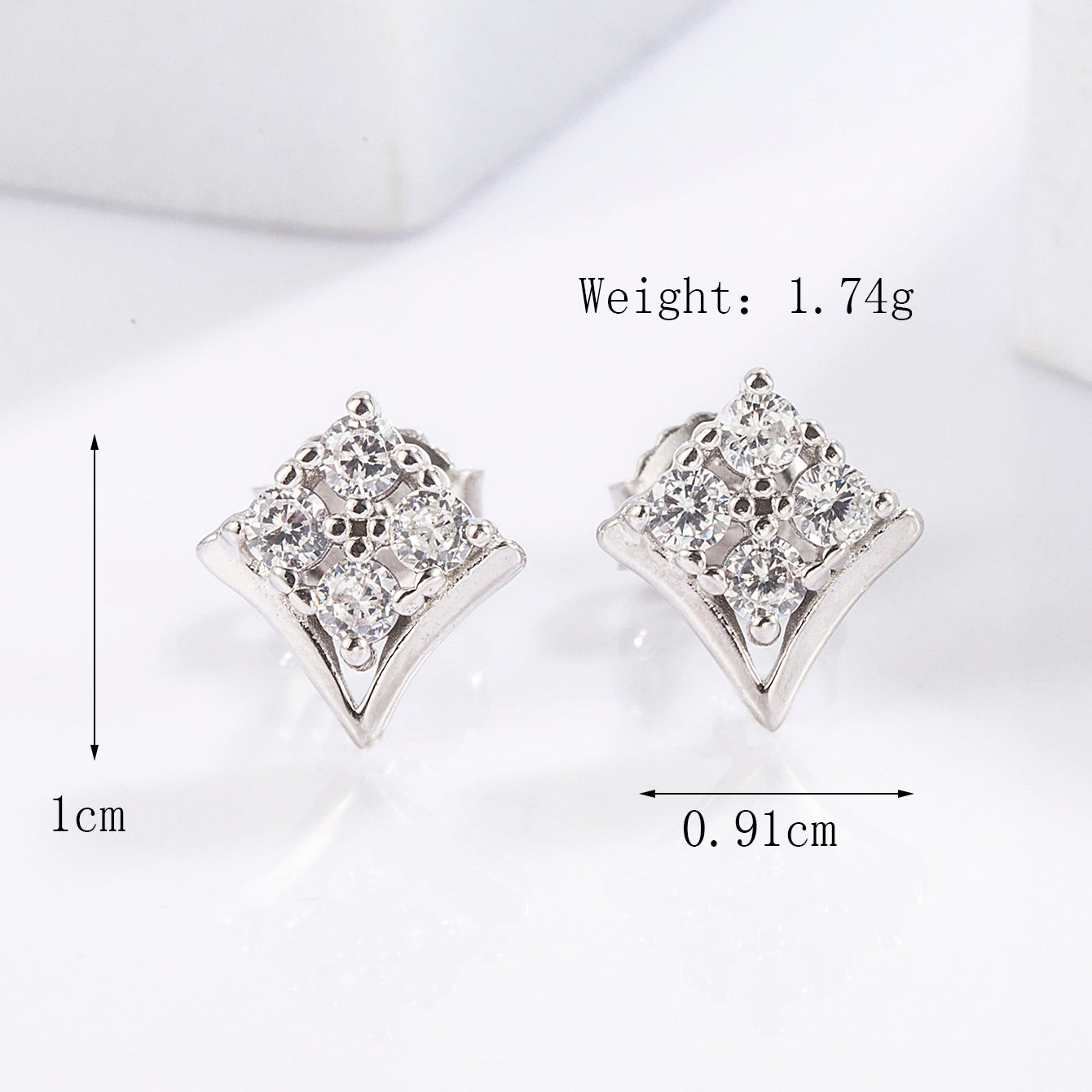 1 Pair Elegant Romantic Shiny Triangle Heart Shape Crown Inlay Carving Sterling Silver Zircon White Gold Plated Ear Studs