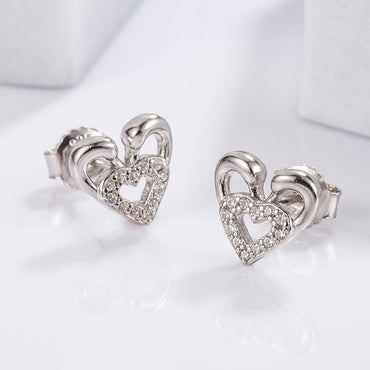 1 Pair Elegant Romantic Shiny Triangle Heart Shape Crown Inlay Carving Sterling Silver Zircon White Gold Plated Ear Studs