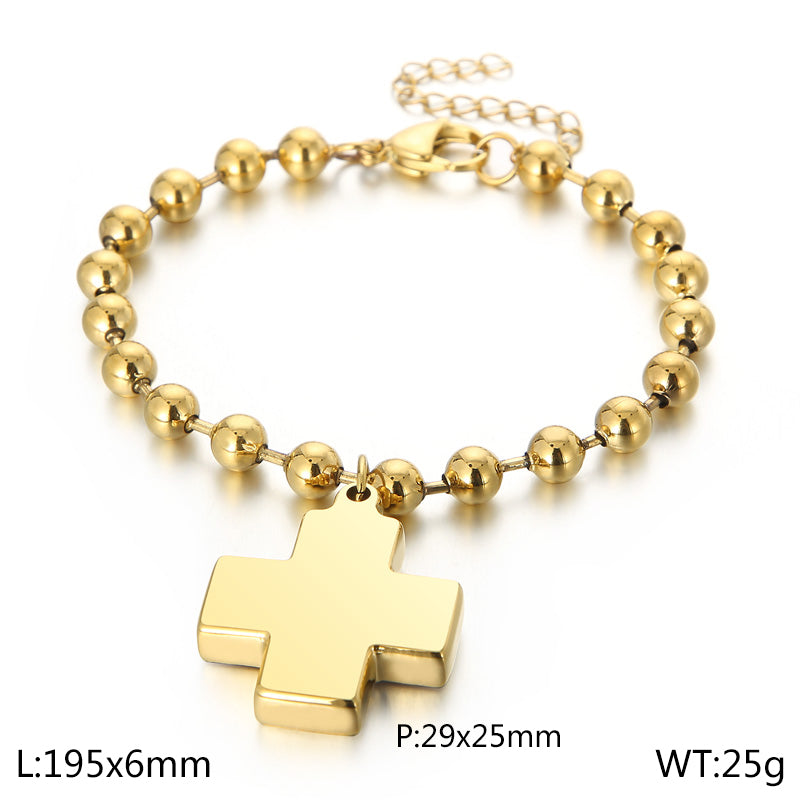 Wholesale Casual Vacation Streetwear Cross Titanium Steel Plating 18k Gold Plated Bracelets Necklace