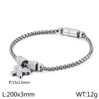 Titanium Steel Elegant Simple Style Streetwear Inlay Butterfly Zircon Bracelets