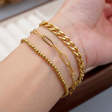 304 Stainless Steel Gold Plated Simple Style Streetwear Solid Color Bracelets