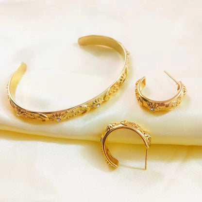 Stainless Steel 18K Gold Plated Retro Plating Inlay Sun Star Moon Rhinestones Bracelets Earrings