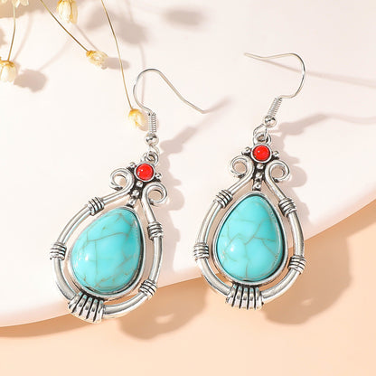 Simple Style Classic Style Water Droplets Alloy Inlay Turquoise Women's Earrings Necklace