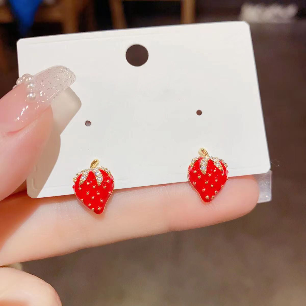 1 Pair Sweet Pastoral Simple Style Strawberry Enamel Inlay Alloy Rhinestones Gold Plated Ear Studs