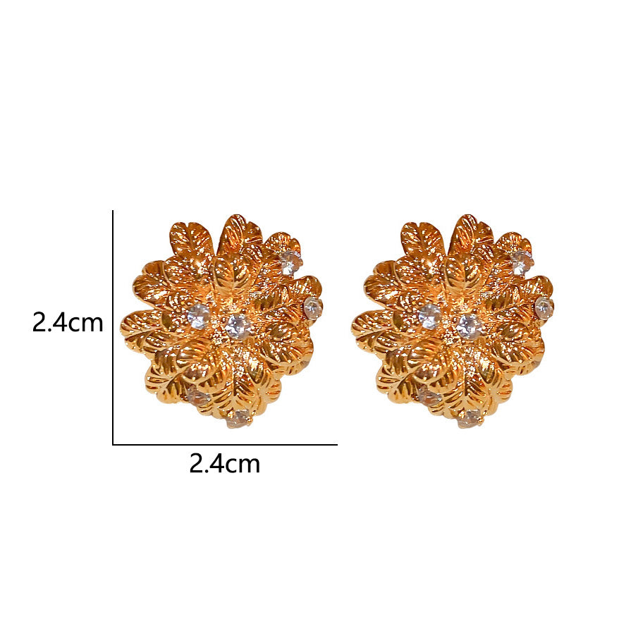 1 Pair Retro Flower Inlay Copper Rhinestones Ear Studs