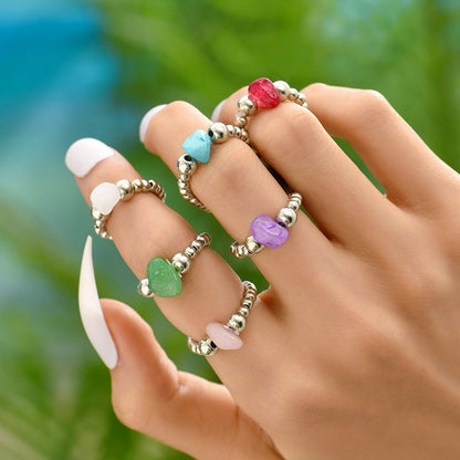Wholesale Jewelry Simple Style Geometric Gem Beaded Rings