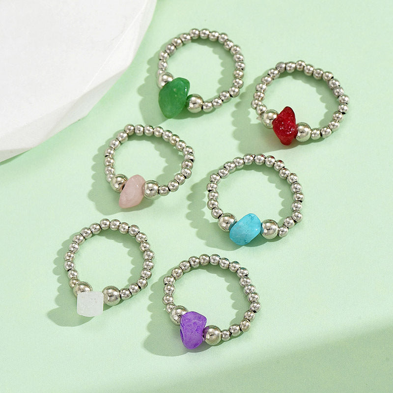 Wholesale Jewelry Simple Style Geometric Gem Beaded Rings