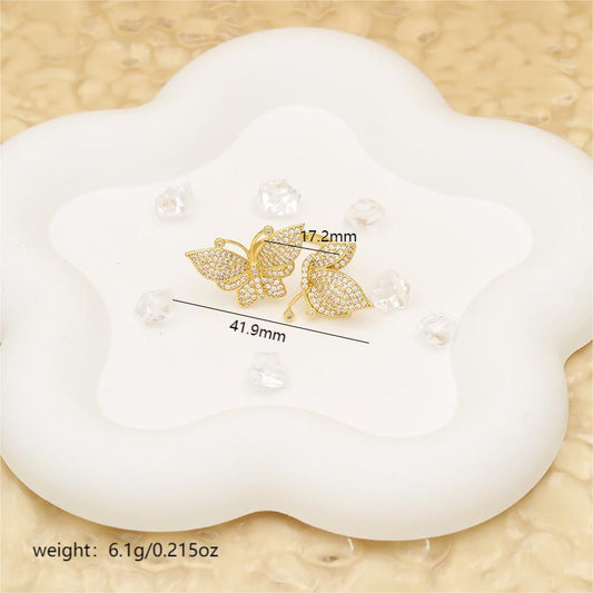 Wholesale Shiny Butterfly Copper Inlay 18K Gold Plated Zircon Open Rings