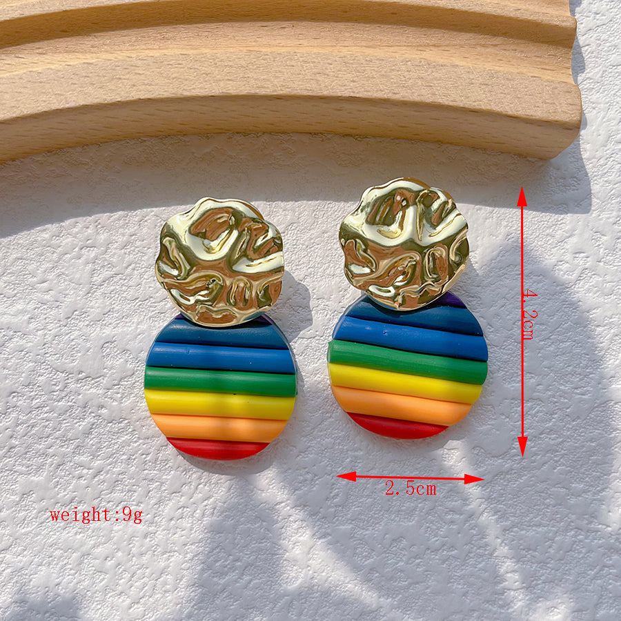 1 Pair IG Style Rainbow Soft Clay 14K Gold Plated Drop Earrings