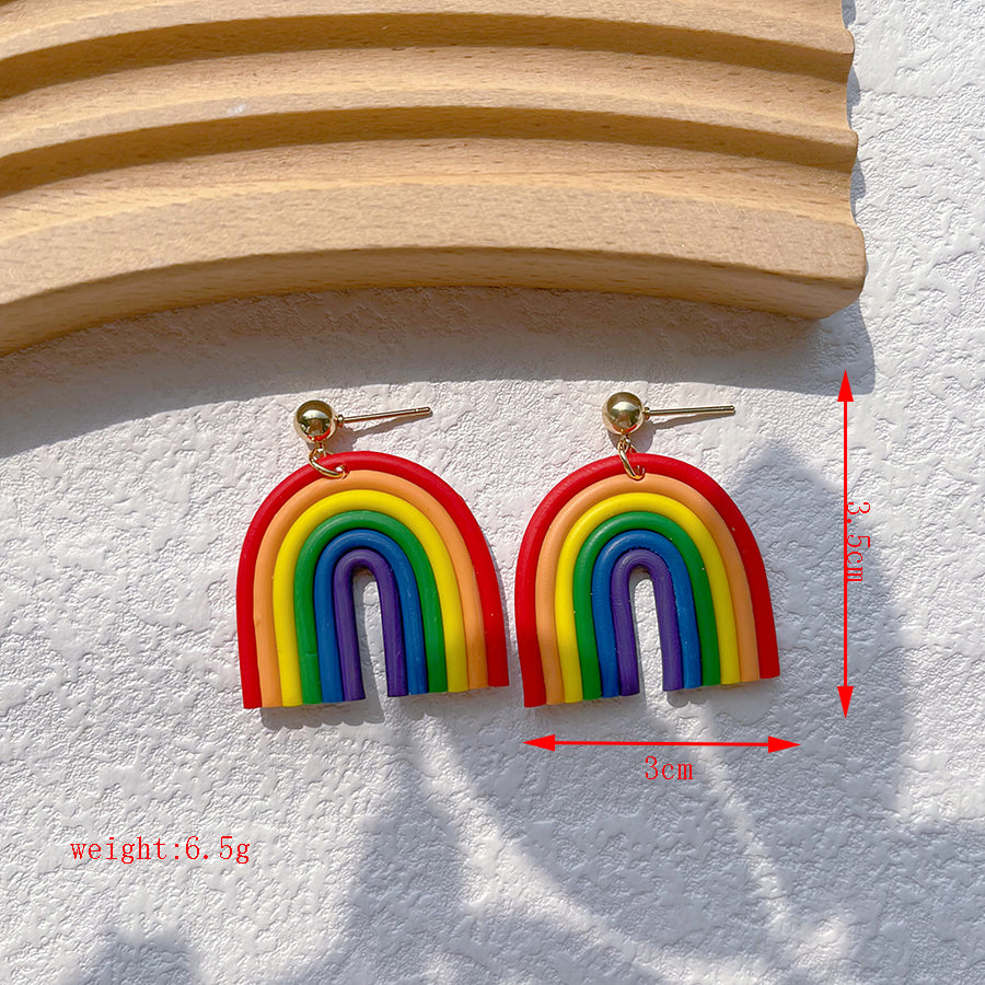 1 Pair IG Style Rainbow Soft Clay 14K Gold Plated Drop Earrings