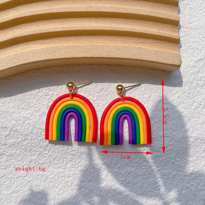 1 Pair IG Style Rainbow Soft Clay 14K Gold Plated Drop Earrings