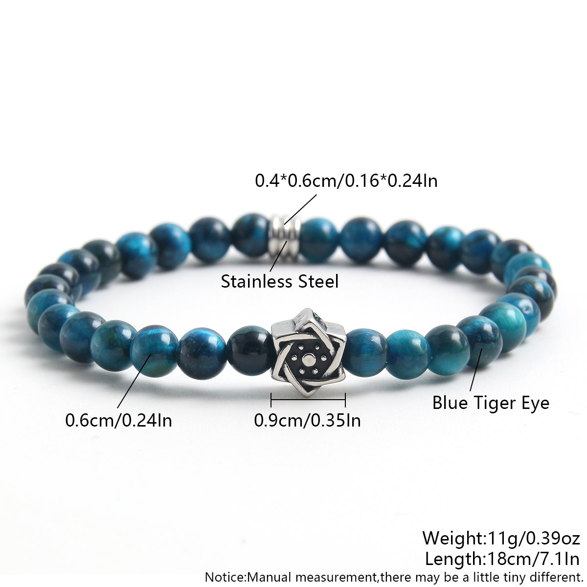 Wholesale Jewelry Vintage Style Commute Hexagram 304 Stainless Steel Natural Stone Beaded Handmade Bracelets