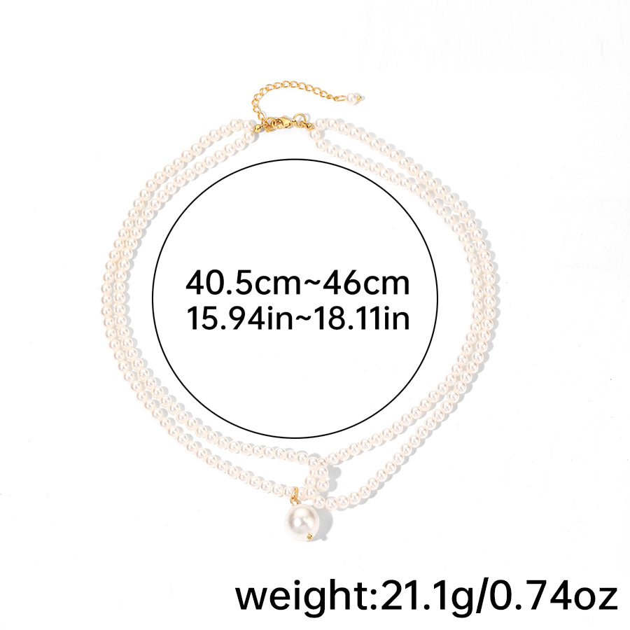 Simple Style Round Glass Pearl Beaded Women's Double Layer Necklaces Pendant Necklace