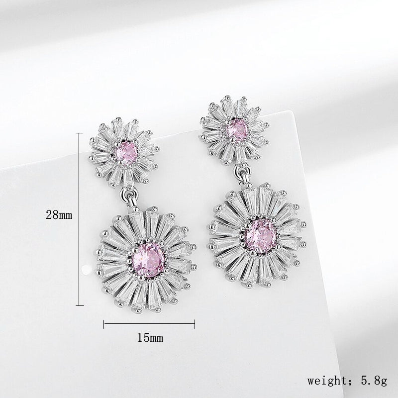 1 Pair IG Style Shiny U Shape Flower Inlay Sterling Silver Zircon Silver Plated Drop Earrings