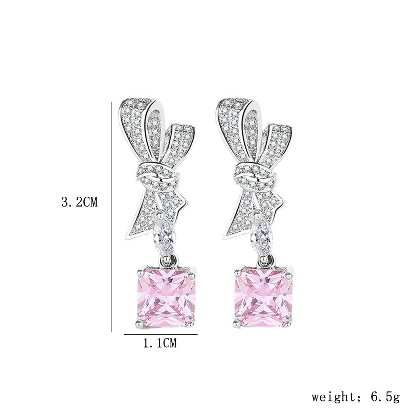 1 Pair IG Style Shiny U Shape Flower Inlay Sterling Silver Zircon Silver Plated Drop Earrings