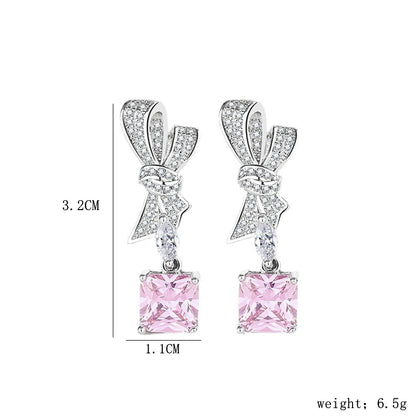 1 Pair IG Style Shiny U Shape Flower Inlay Sterling Silver Zircon Silver Plated Drop Earrings