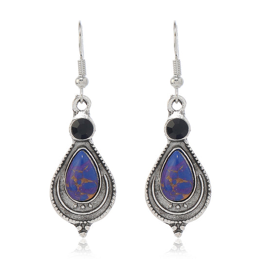 1 Pair Ethnic Style Classic Style Water Droplets Inlay Zinc Alloy Turquoise Drop Earrings
