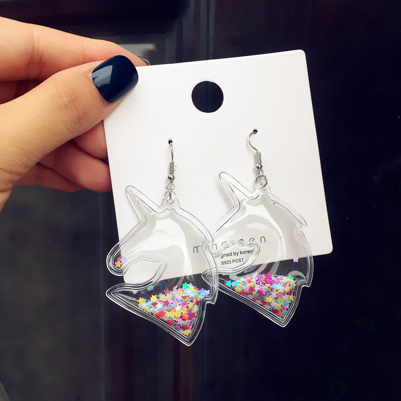 Fashion Transparent Quicksand Color Star Flamingo Earrings Wholesale