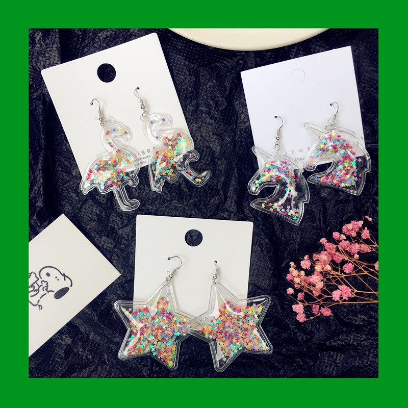 Fashion Transparent Quicksand Color Star Flamingo Earrings Wholesale