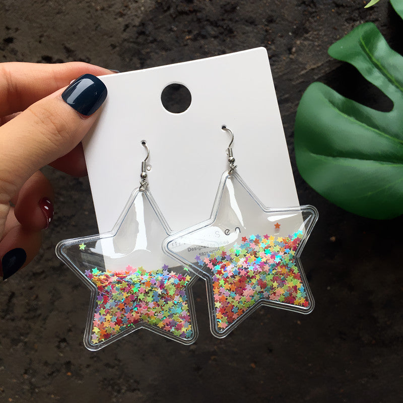 Fashion Transparent Quicksand Color Star Flamingo Earrings Wholesale