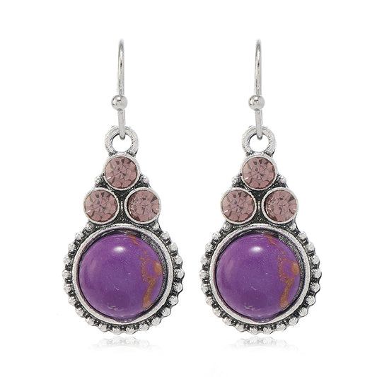 1 Pair Lady Ethnic Style Classic Style Round Inlay Zinc Alloy Artificial Gemstones Rhinestones Drop Earrings