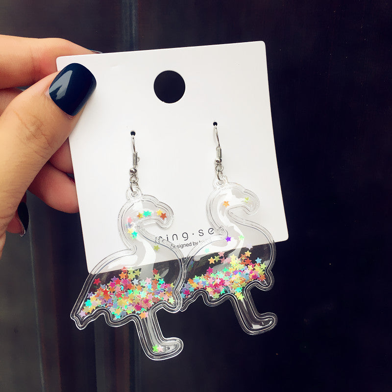 Fashion Transparent Quicksand Color Star Flamingo Earrings Wholesale