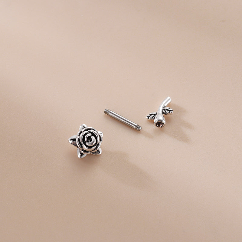 1 Piece Retro Flower Snake Plating Stainless Steel Ear Studs