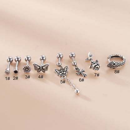 1 Piece Retro Flower Snake Plating Stainless Steel Ear Studs