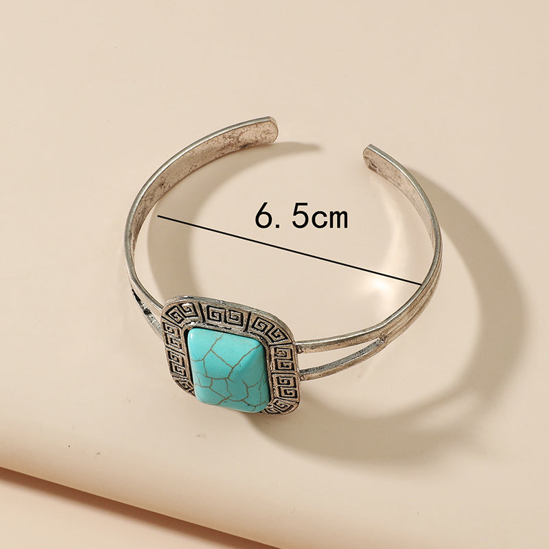 Fashion Simple Geometric Square Turquoise Open-ended Bracelet