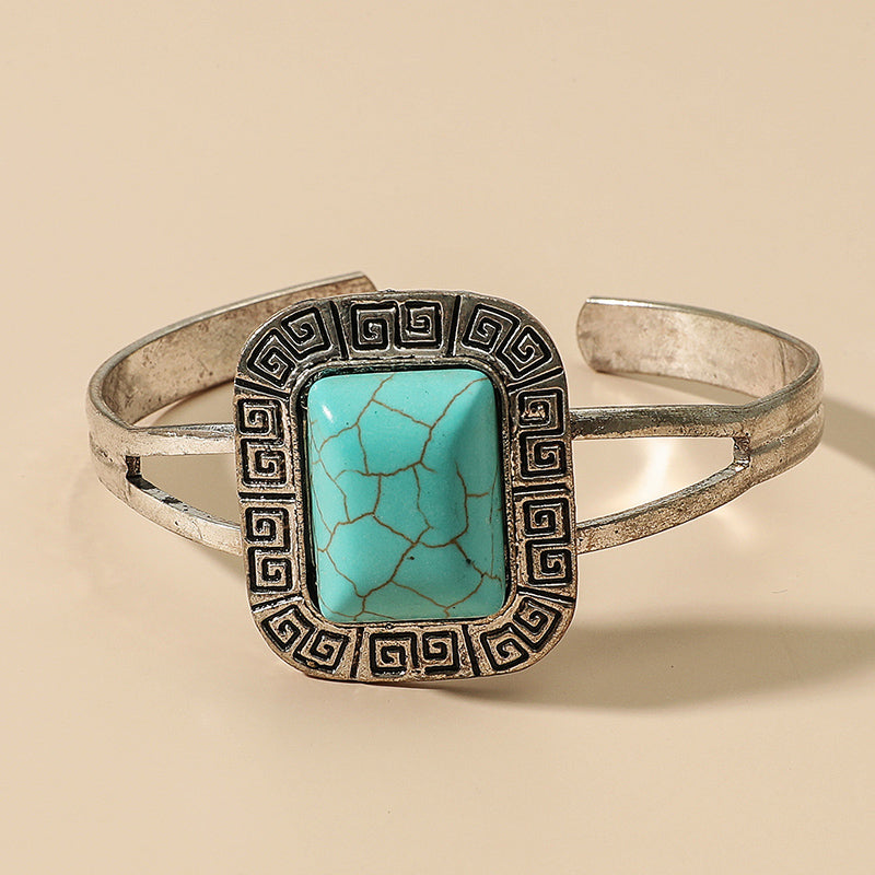 Fashion Simple Geometric Square Turquoise Open-ended Bracelet