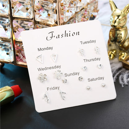 Simple Style Heart Shape Bow Knot Snowflake Alloy Plating Inlay Rhinestones Women's Ear Studs 1 Set