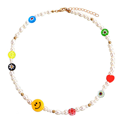 Ethnic Style Fruit Smiley Face Mixed Materials Beaded Necklace