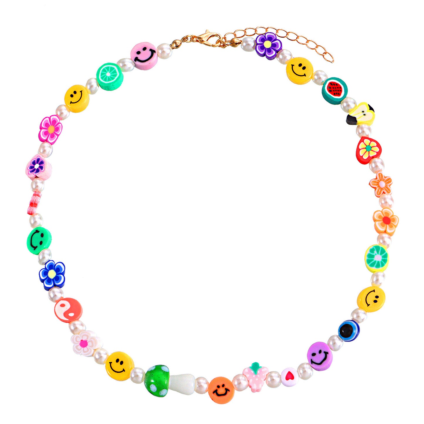 Ethnic Style Fruit Smiley Face Mixed Materials Beaded Necklace