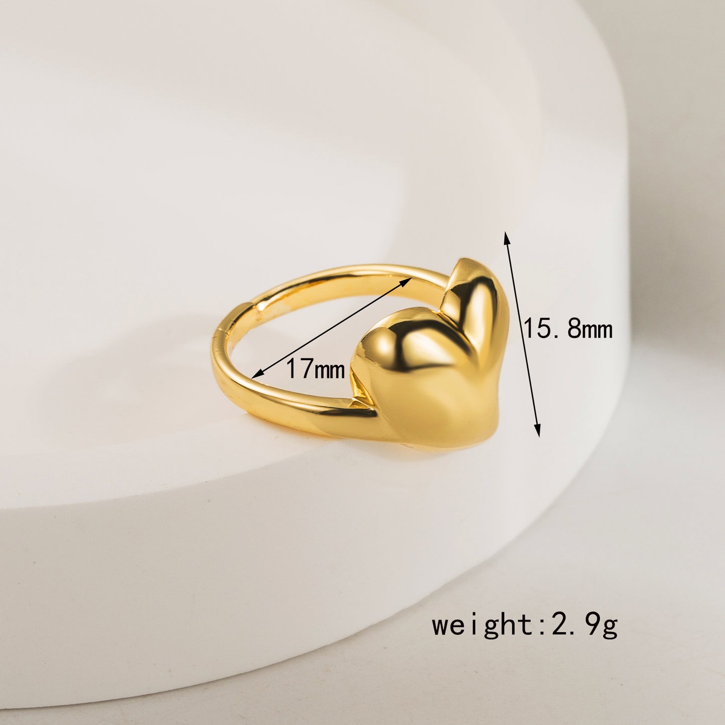 Wholesale Casual Cute Heart Shape Copper Polishing 18K Gold Plated Open Rings