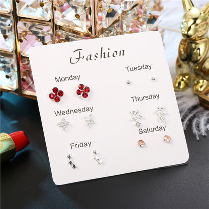 Simple Style Heart Shape Bow Knot Snowflake Alloy Plating Inlay Rhinestones Women's Ear Studs 1 Set