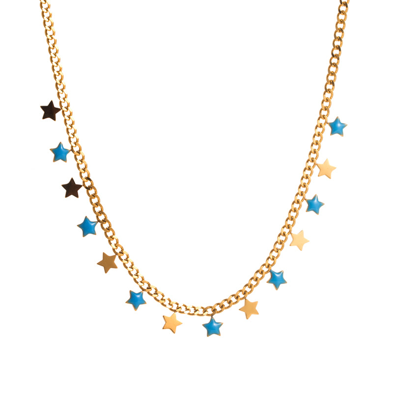 Fashion Star Moon Stainless Steel Enamel Necklace 1 Piece