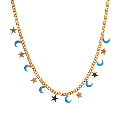 Fashion Star Moon Stainless Steel Enamel Necklace 1 Piece