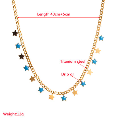 Fashion Star Moon Stainless Steel Enamel Necklace 1 Piece