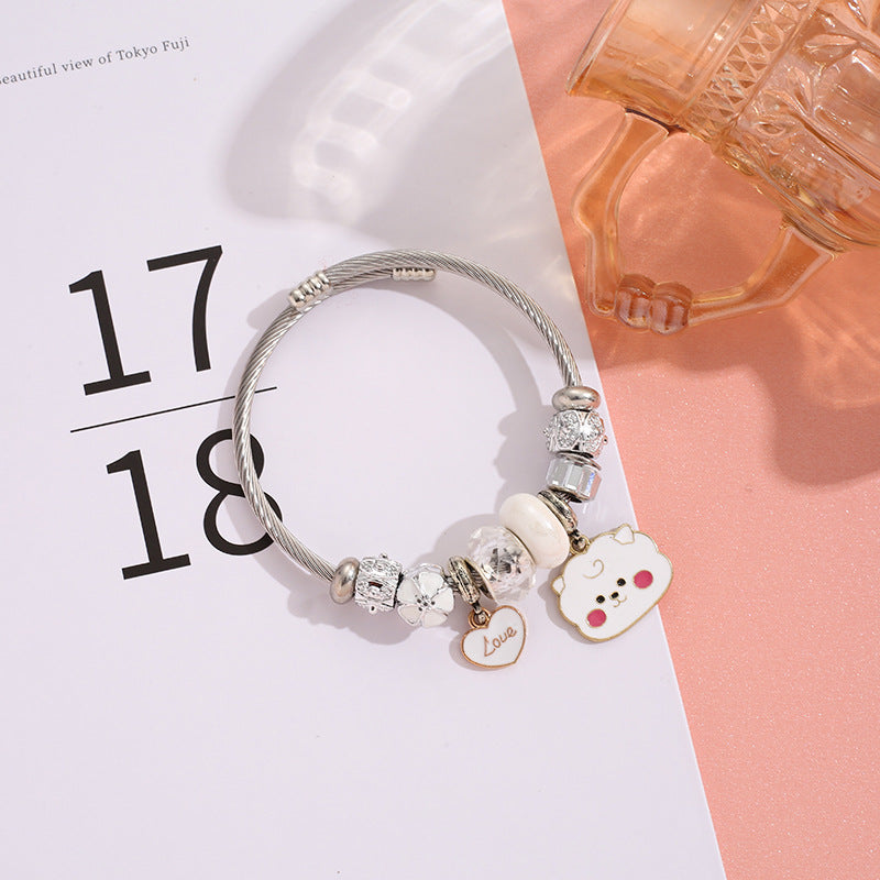 Simple Style Cartoon Character Stainless Steel Patchwork Bangle 1 Piece